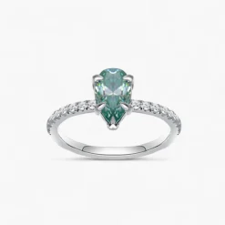 1.5ct Pear Green Moissanite Side Stone Ring