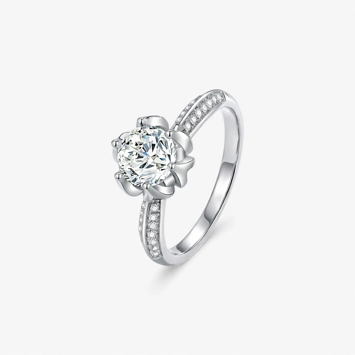 1ct Moissanite Lotus Side Stone Ring