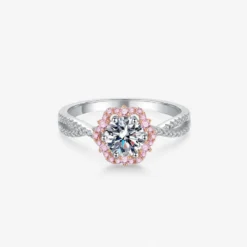 1ct Moissanite Pink Flower Ring