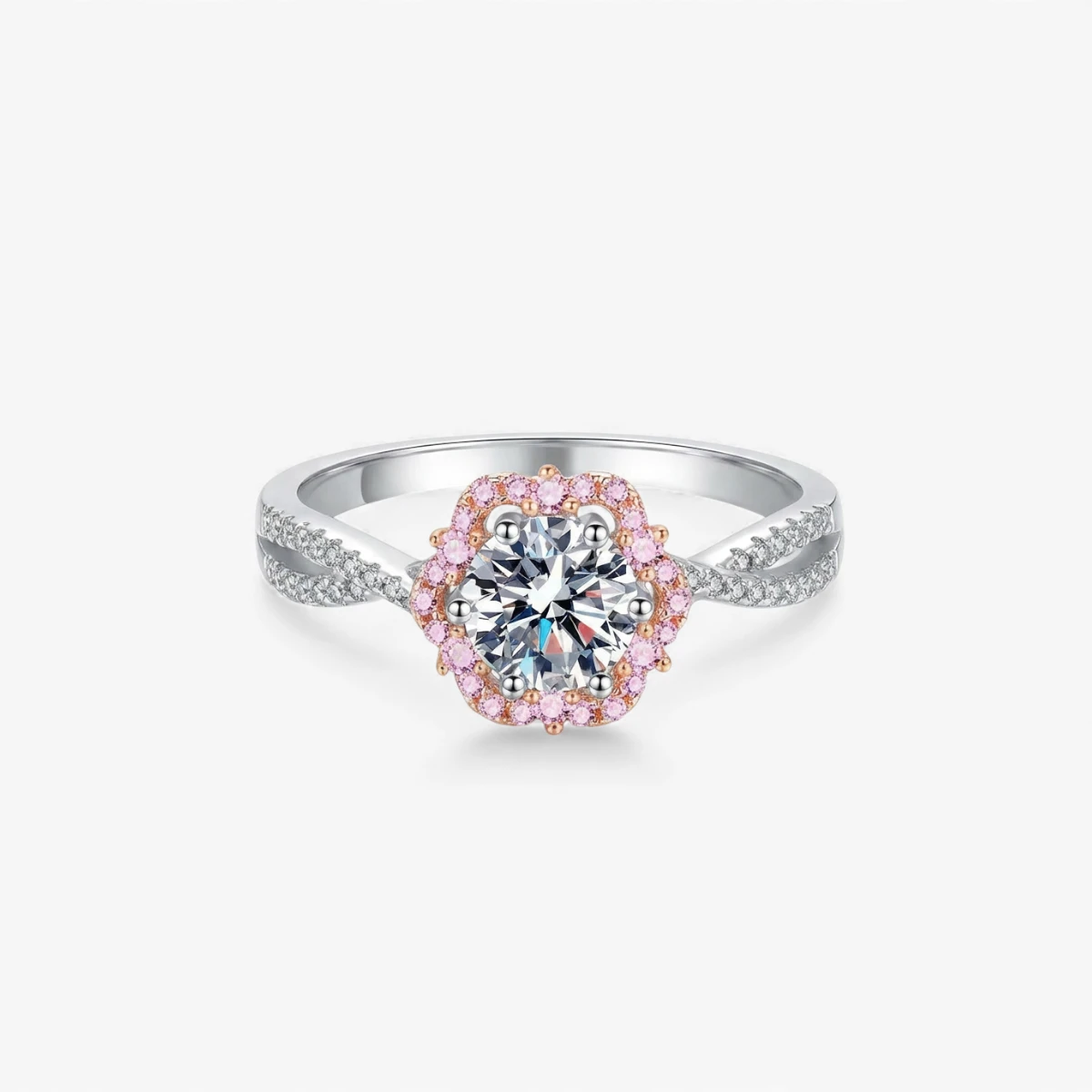 1ct Moissanite Pink Flower Ring