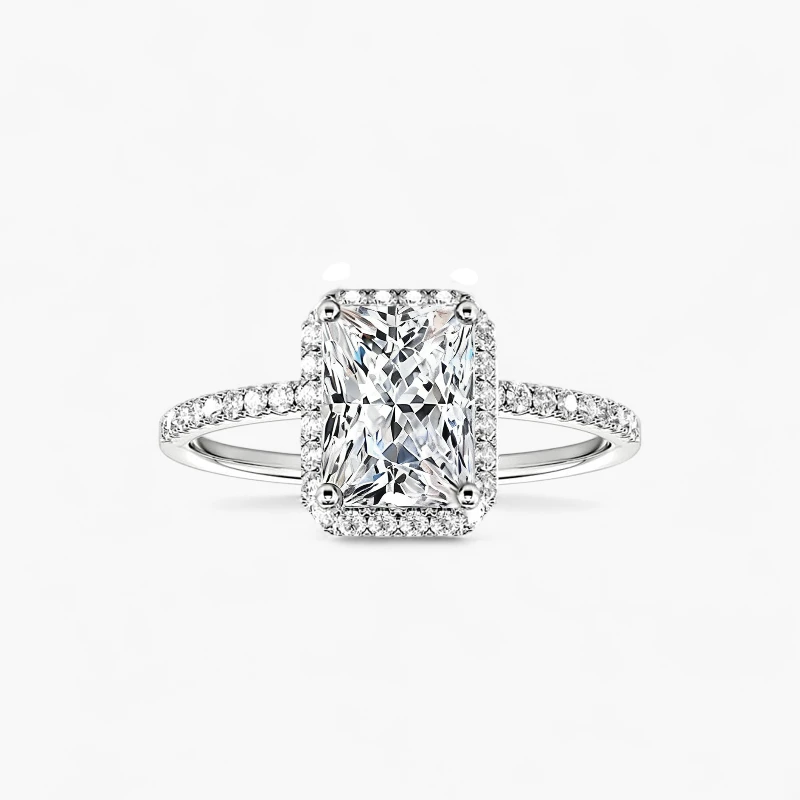 1ct Moissanite Radiant Cut Halo Ring