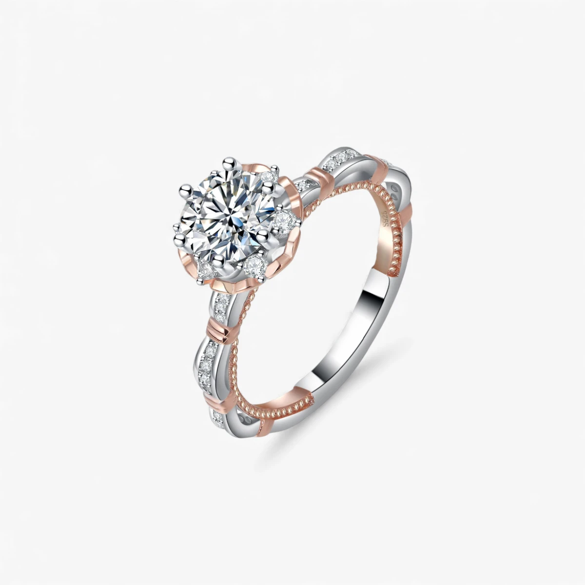 1ct Moissanite Wave Side Stone Ring