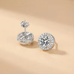 Alternative view of 1ct Round Sterling Silver Moissanite Studs