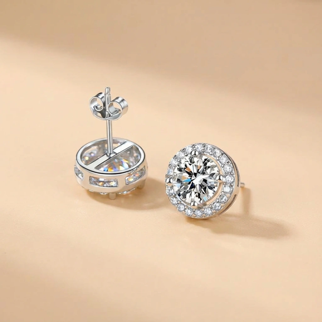 1ct Round Sterling Silver Moissanite Studs - Image 2