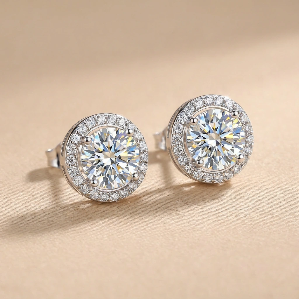 1ct Round Sterling Silver Moissanite Studs - Image 3