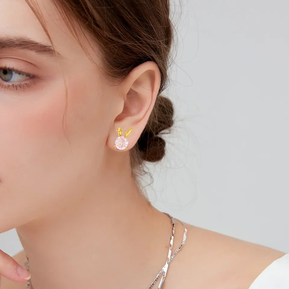 Natural Pink Crystal Rabbit Studs - Image 2