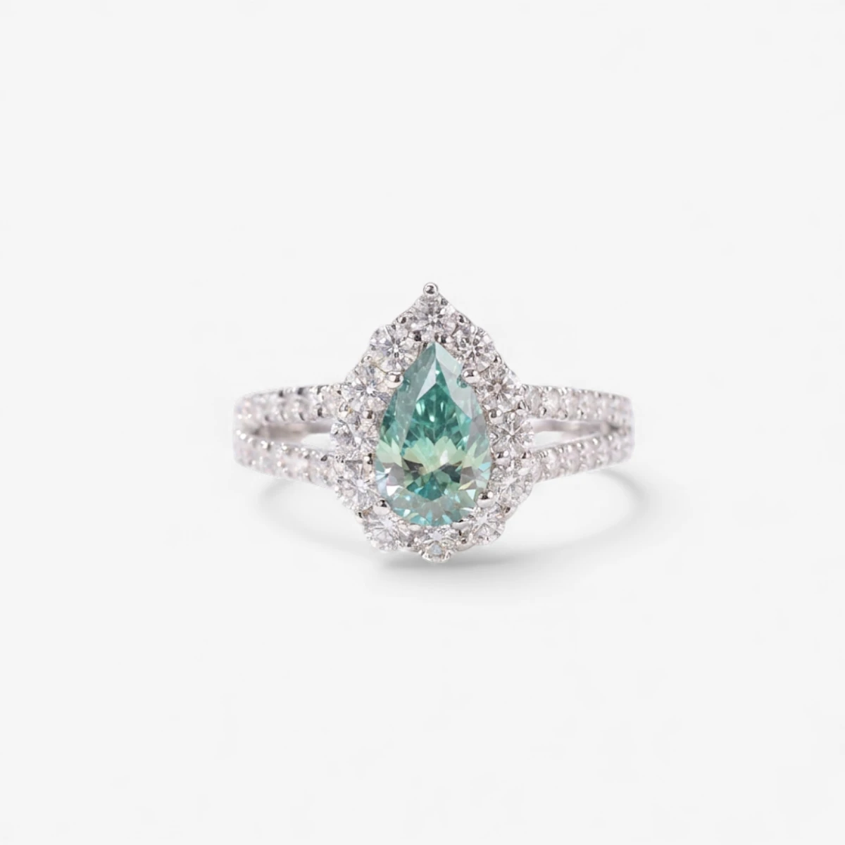 1ct Moissanite Green Halo Ring