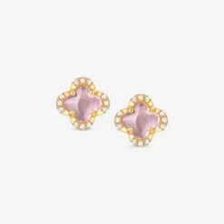 Pink Crystal Four-leaf Clover Studs