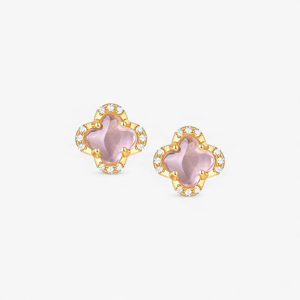 Pink Crystal Four-leaf Clover Studs