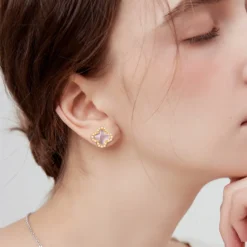 Alternative view of Pink Crystal Four-leaf Clover Studs