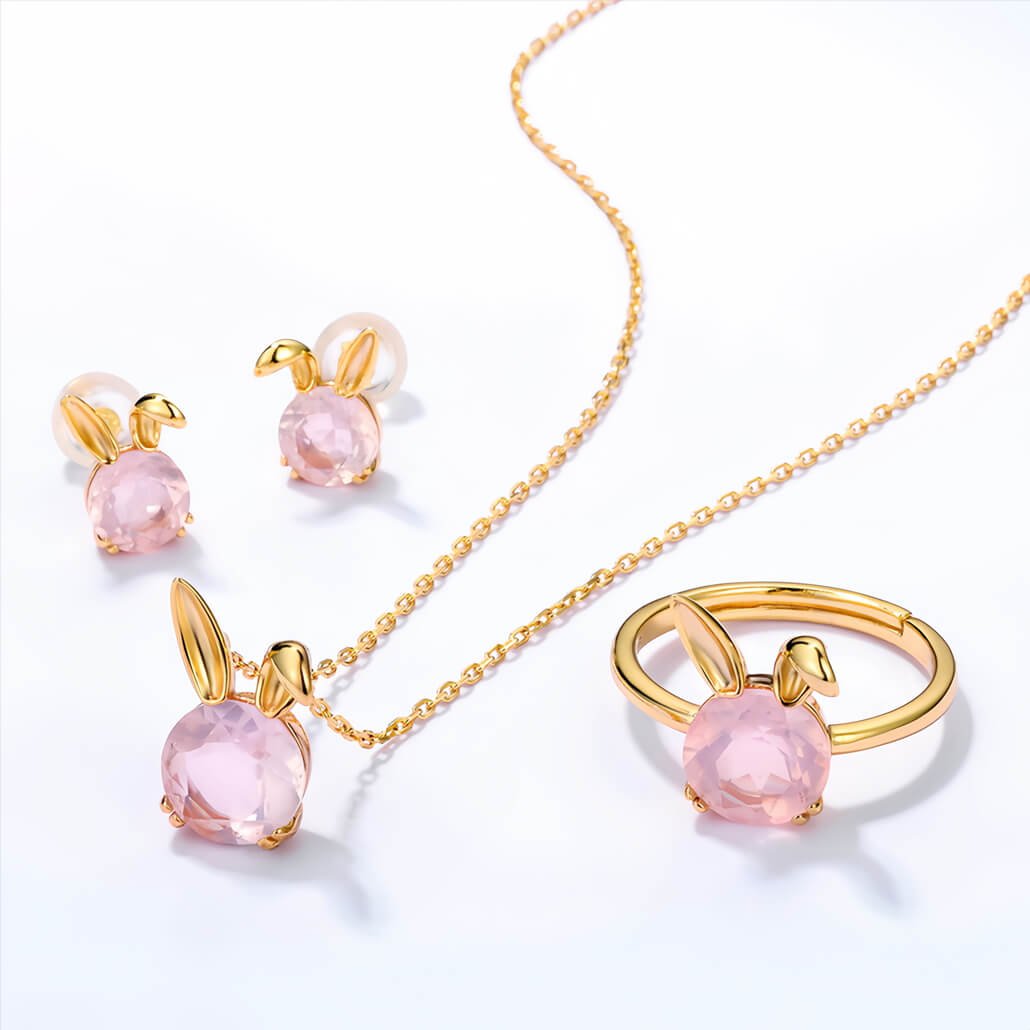 Natural Pink Crystal Rabbit Studs - Image 5