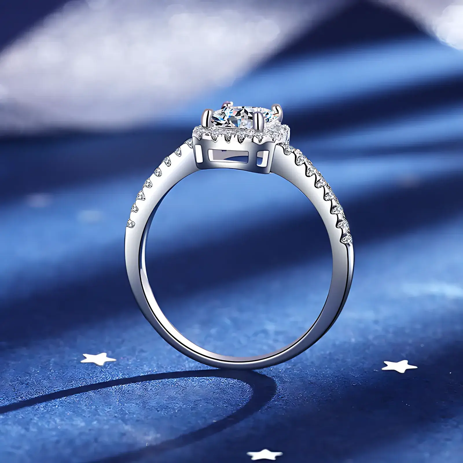 1ct Moissanite Radiant Cut Halo Ring - Image 3