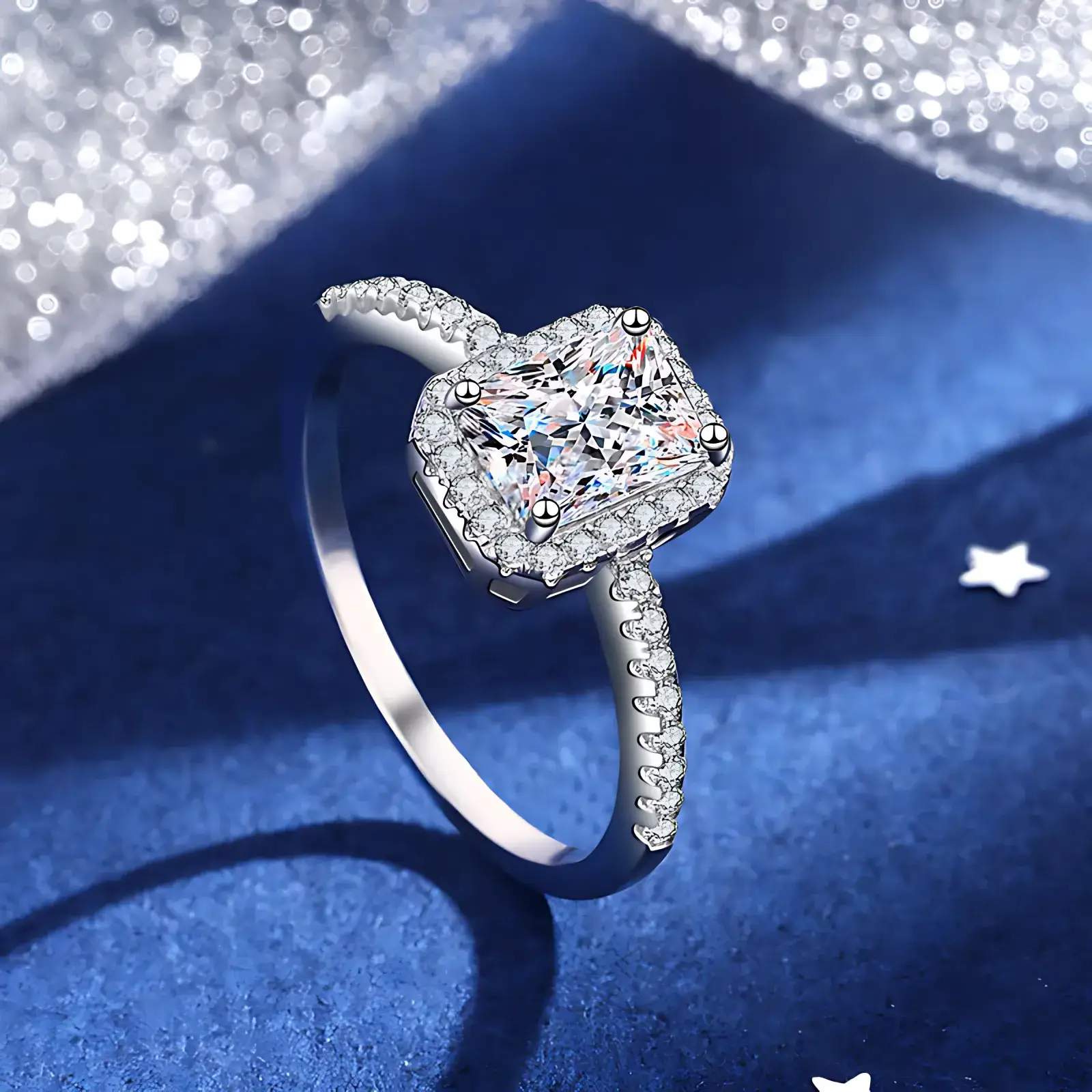 1ct Moissanite Radiant Cut Halo Ring - Image 4