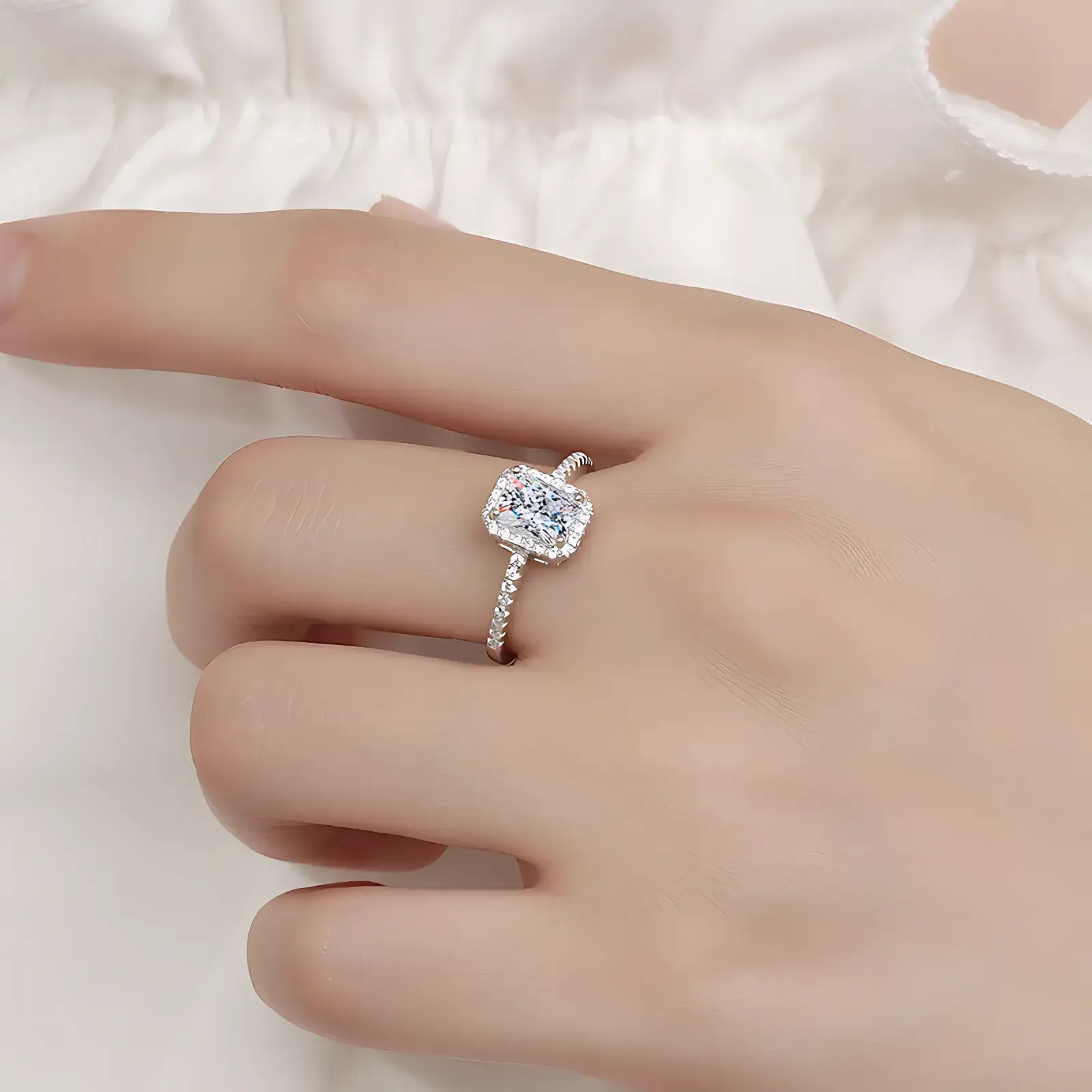 1ct Moissanite Radiant Cut Halo Ring - Image 2