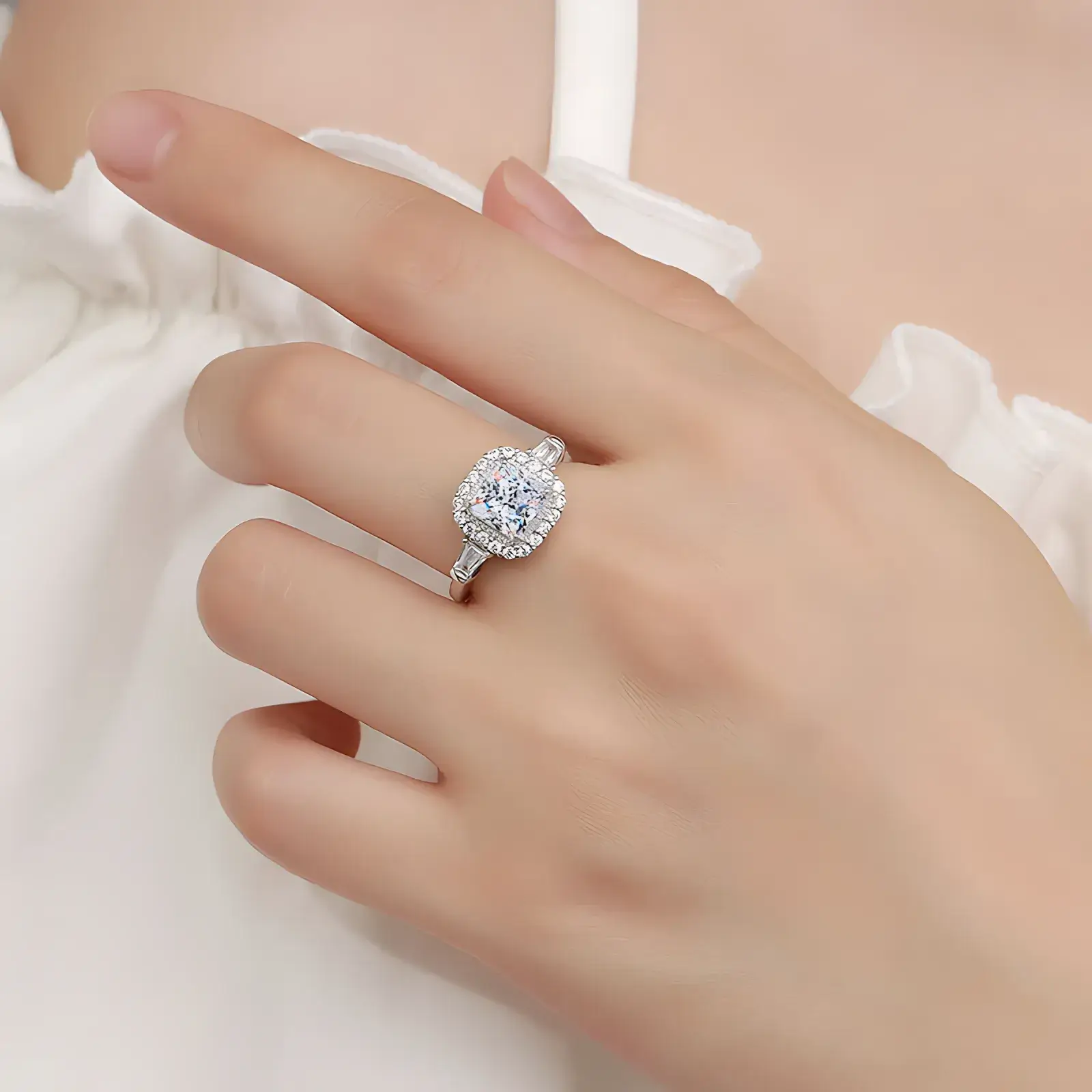 2ct Princess Moissanite Proposal Halo Ring - Image 2