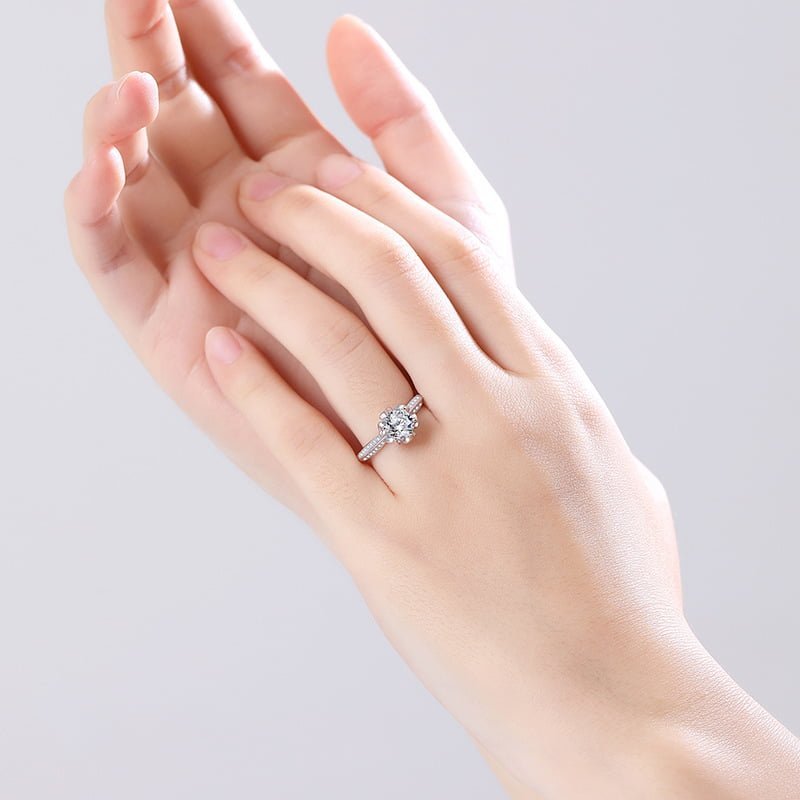 1ct Moissanite Lotus Side Stone Ring - Image 2