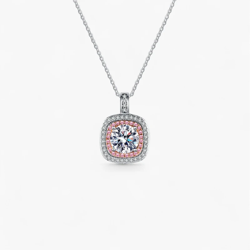 1ct Pink Moissanite Necklace