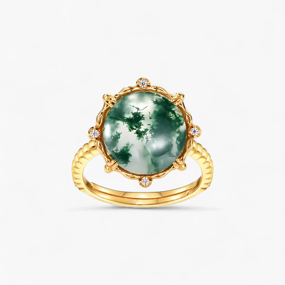 2.5ct Bold Round Moss Agate Ring