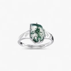 Irregular Moss Agate Engraved Ring
