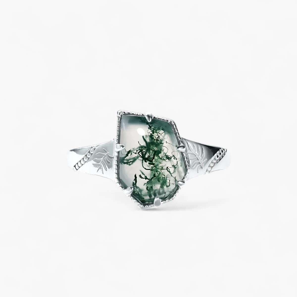 Irregular Moss Agate Engraved Ring - Image 4