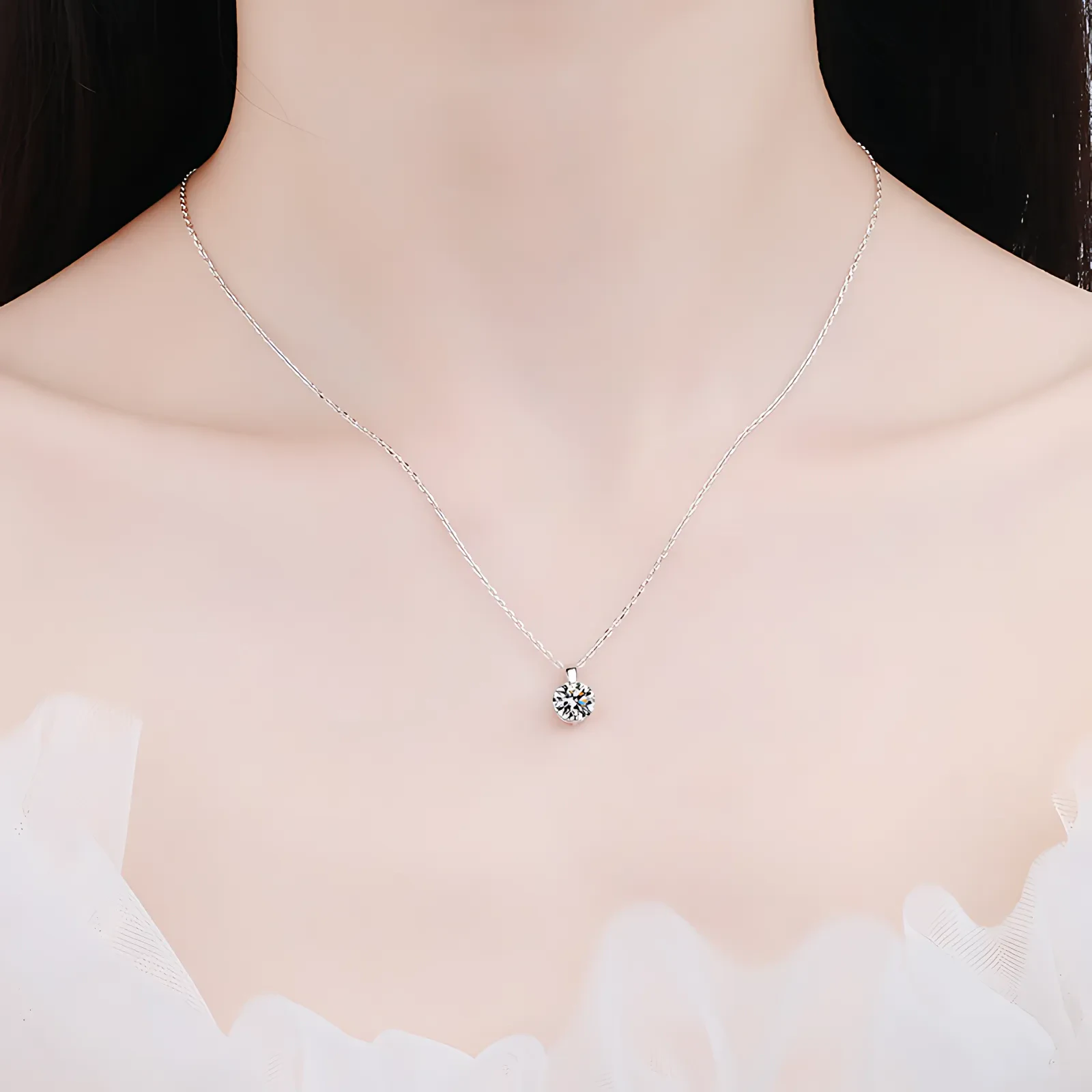 Minimalist Moissanite Solitaire Necklace - Image 2