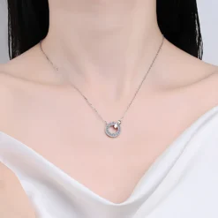 Alternative view of Circle Pendant Moissanite Necklace