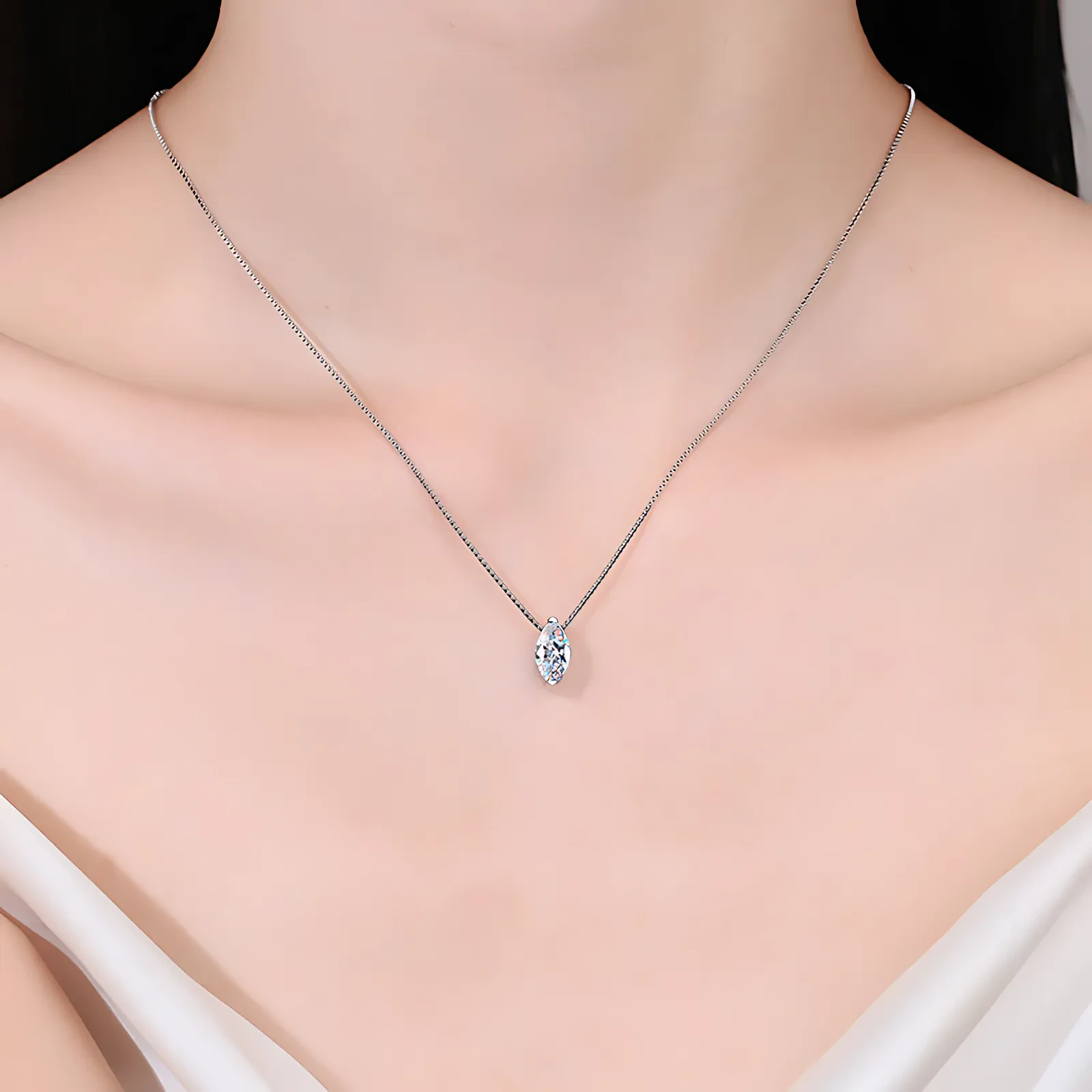 1ct Moissanite Marquise Cut Pendant Necklace - Image 2