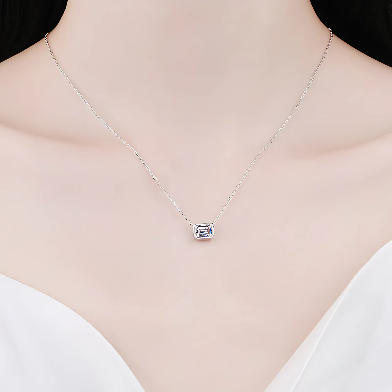 1ct Emerald Cut Moissanite Necklace - Image 2