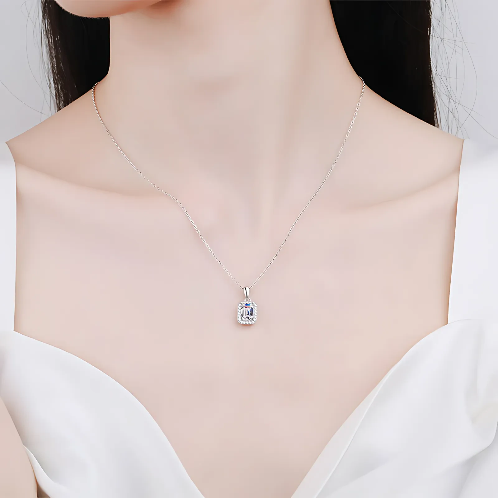1ct Emerald Cut Moissanite Necklace - Image 5