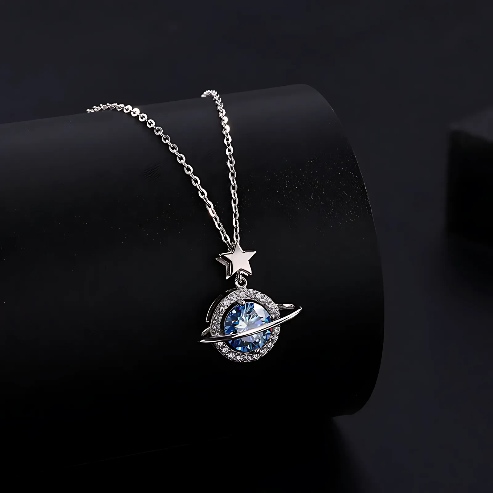 Blue Planet 1ct Moissanite Silver Necklace - Image 3