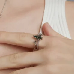 Alternative view of Irregular Diamond Aquatic Moss Agate Gem Ring