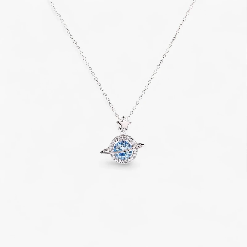 Blue Planet 1ct Moissanite Silver Necklace