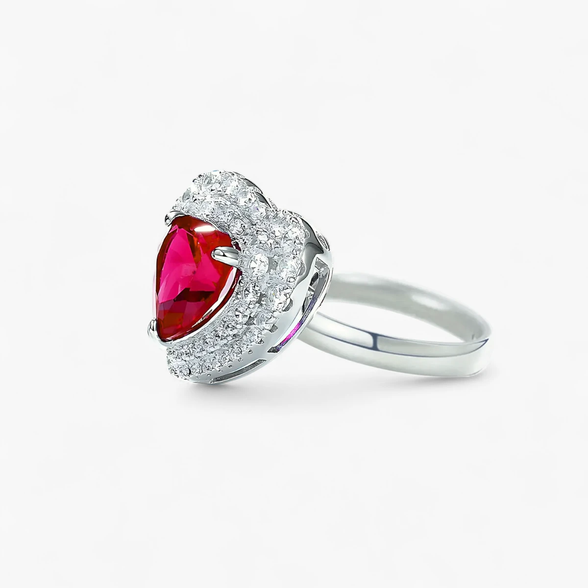 Ruby Heart Silver Halo Ring - Image 4