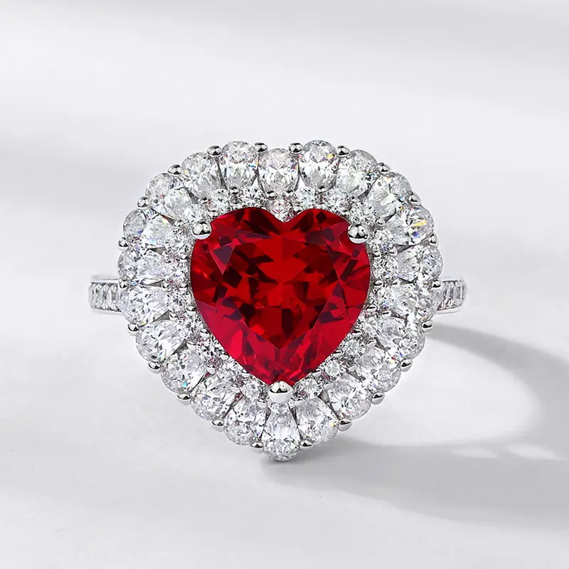 Ruby Heart Silver Halo Ring - Image 3