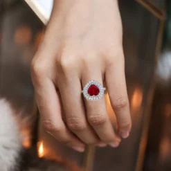 Alternative view of Ruby Heart Silver Halo Ring