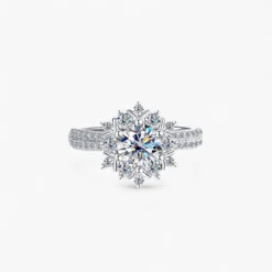 1ct Snowflake Round Moissanite Engagement Ring