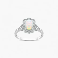 Romantic Vintage Opal Silver Halo Ring