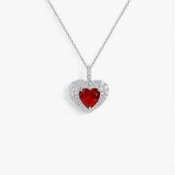 Luxury Heart Ruby Silver Necklace