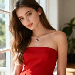 Alternative view of Luxury Heart Ruby Silver Necklace