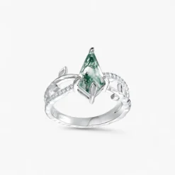Irregular Diamond Aquatic Moss Agate Gem Ring
