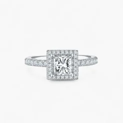 1ct Moissanite Princess Cut Side Stone Halo Ring