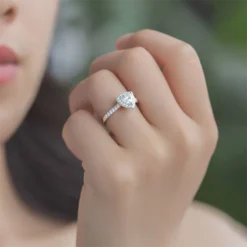 Alternative view of 1ct Trillion Cut Moissanite Side Stone Halo Ring