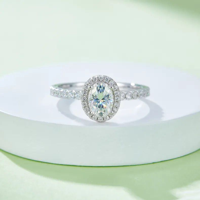 1ct|2ct Oval Moissanite Halo Ring - Image 4