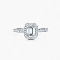 Emerald Cut Side Stone Halo Ring