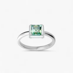 1ct Green Moissanite Asscher Cut Solitaire Ring
