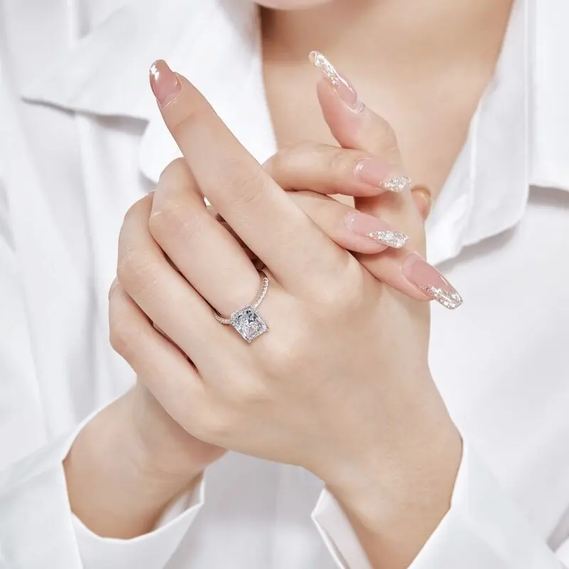 5ct Radiant Cut Moissanite Pave Side Stone Ring - Image 3