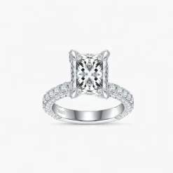 5ct Radiant Cut Moissanite Pave Side Stone Ring