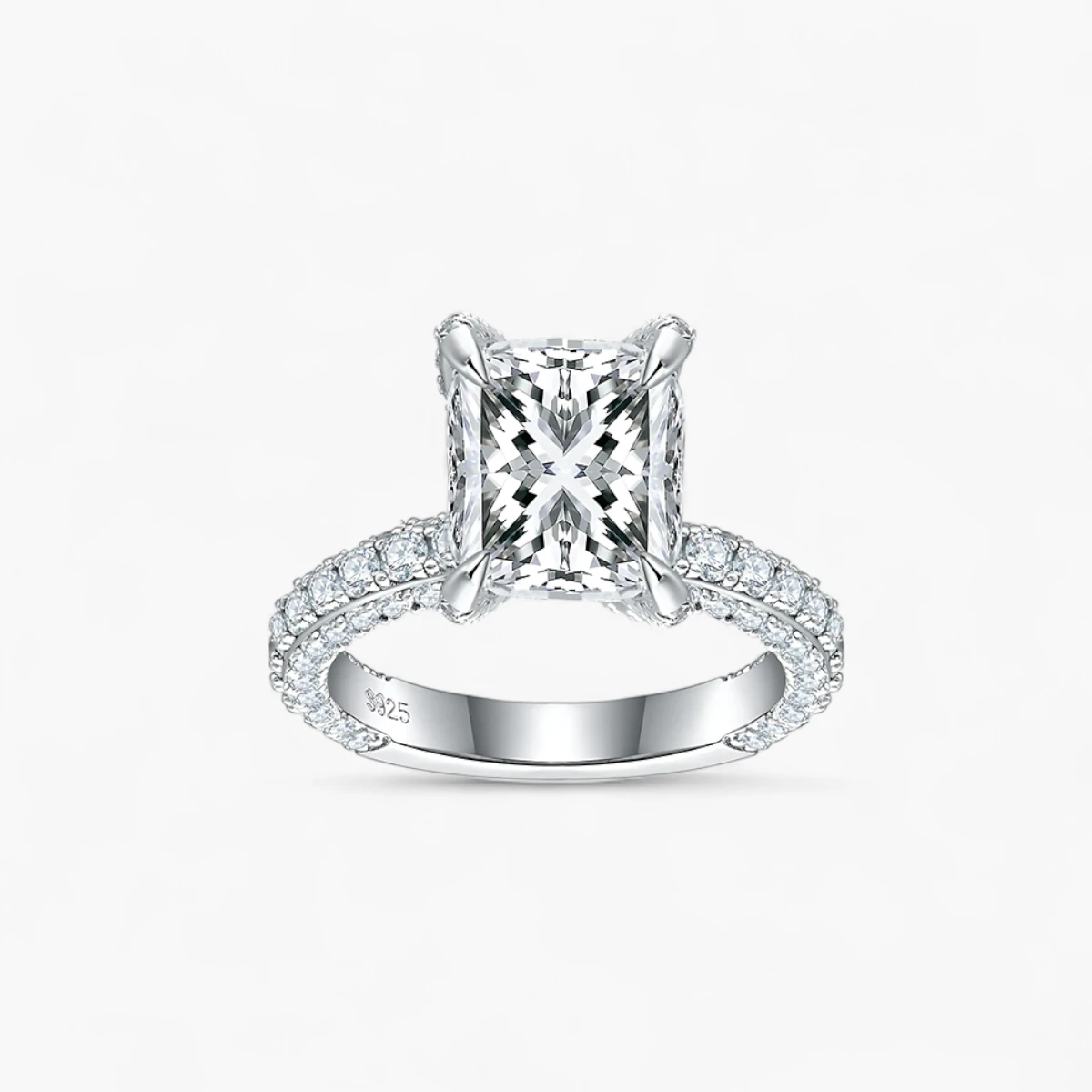 5ct Radiant Cut Moissanite Pave Side Stone Ring