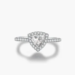 1ct Trillion Cut Moissanite Side Stone Halo Ring