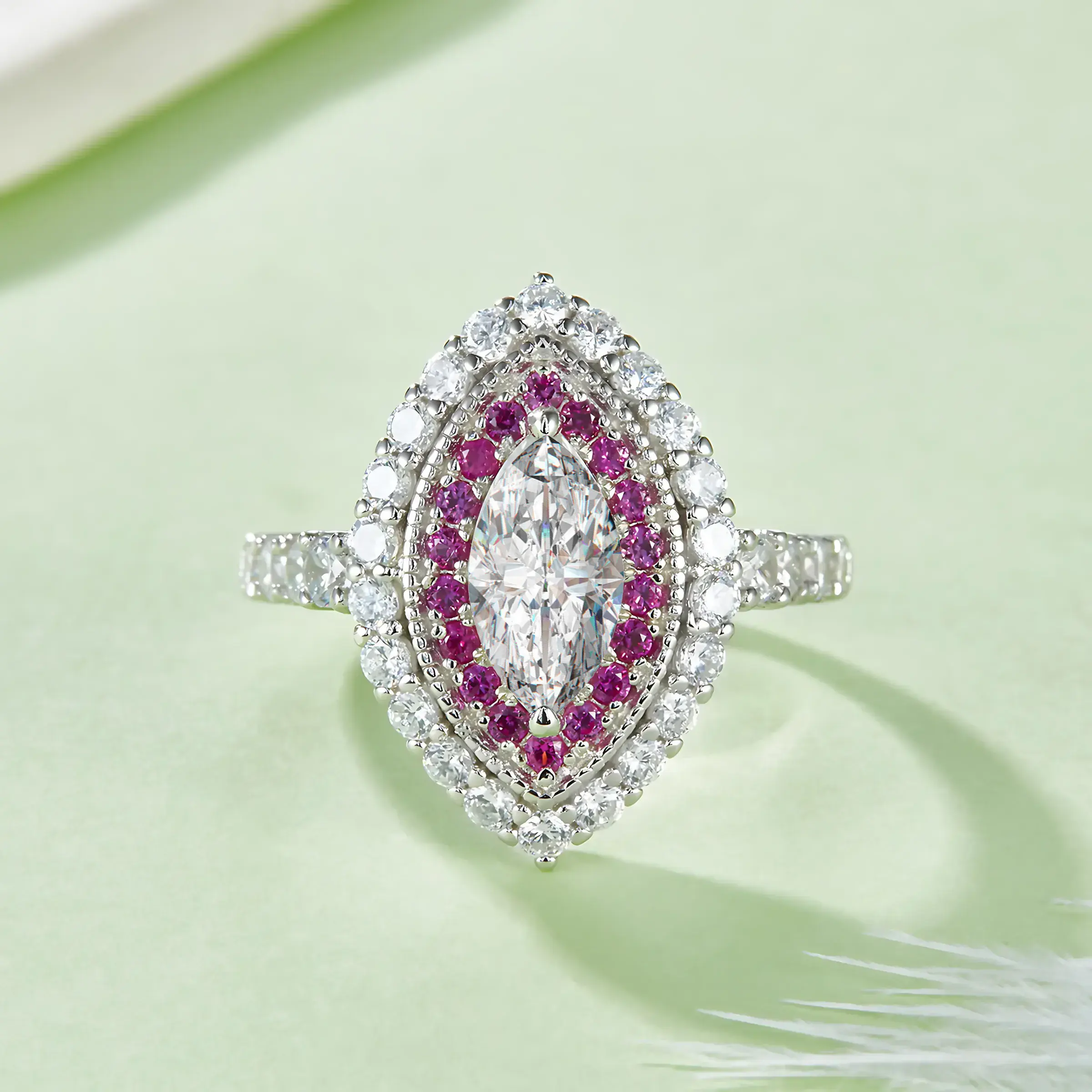 1ct Marquise Moissanite Halo Ring - Image 4